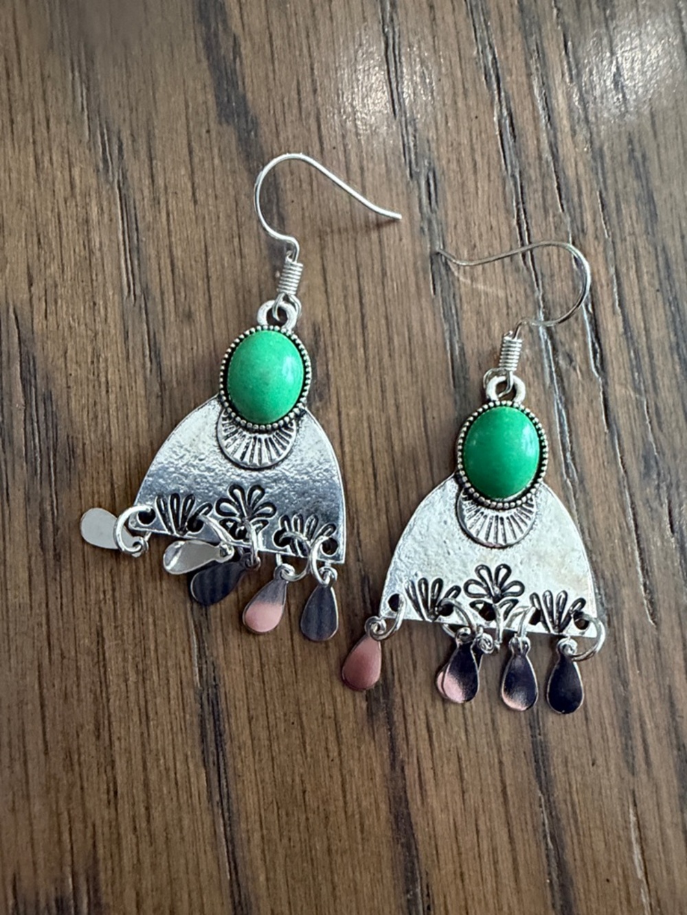 Turkish Green Stone Silver Dangle Earrings - Women Jewelry
